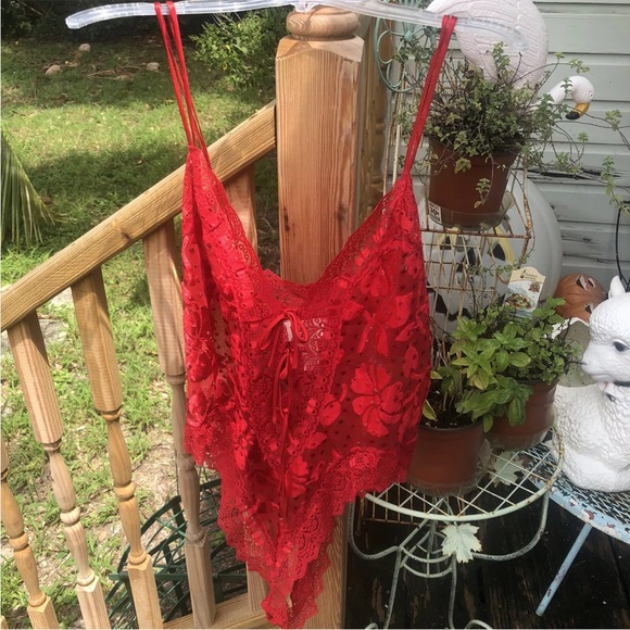 Victorias Secret Lingerie Satin Slinky Teddy Lace Sz M Red Vintage 80s 90s  Sexy